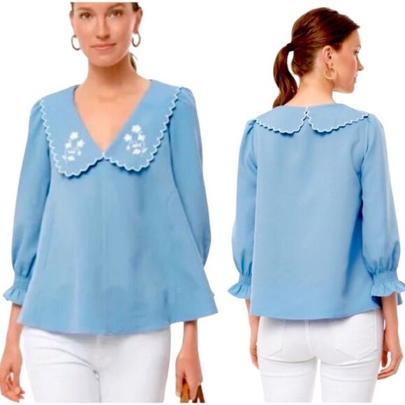NWT Tuckernuck Cornflower Blue Easton Embroidered Blouse - Picture 1 of 8